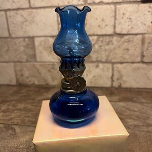 Vintage Mini Blue Glass Oil Lamp